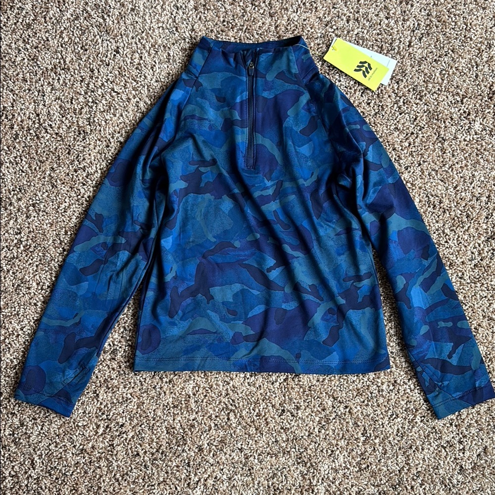 All in Motion Active Blue Camouflage Quarter Zip Long Sleeve Top Boys XS 4/5